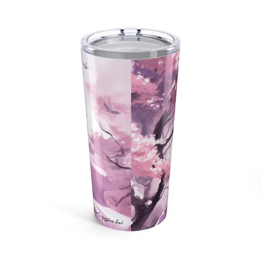 Tumbler,- Fashionable Woman in Pastel Purple Gown Among Cherry Blossoms