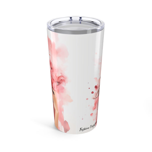 Tumbler- Fashionable Woman in Pastel Pink Dress surrounded by Flowers