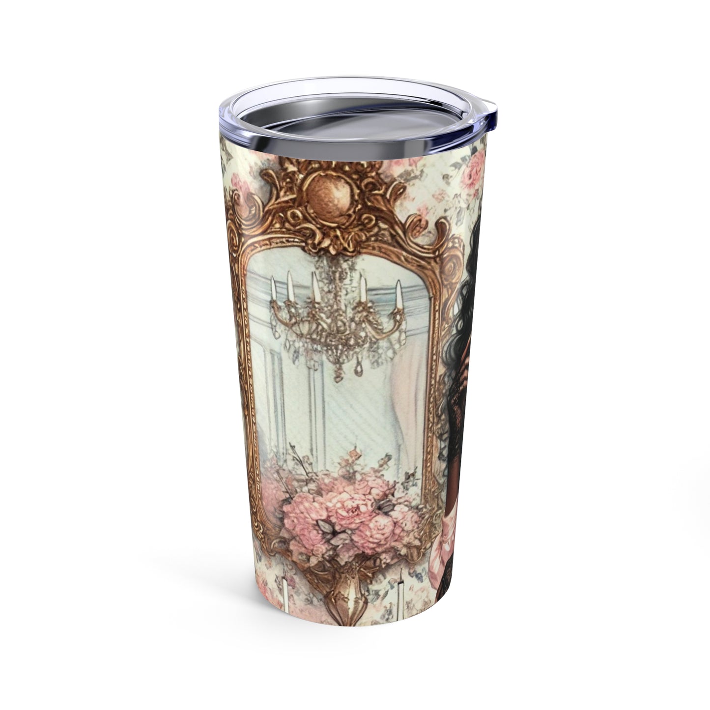Tumbler, Fashionable Woman Tea Lover in English Style Powder Room