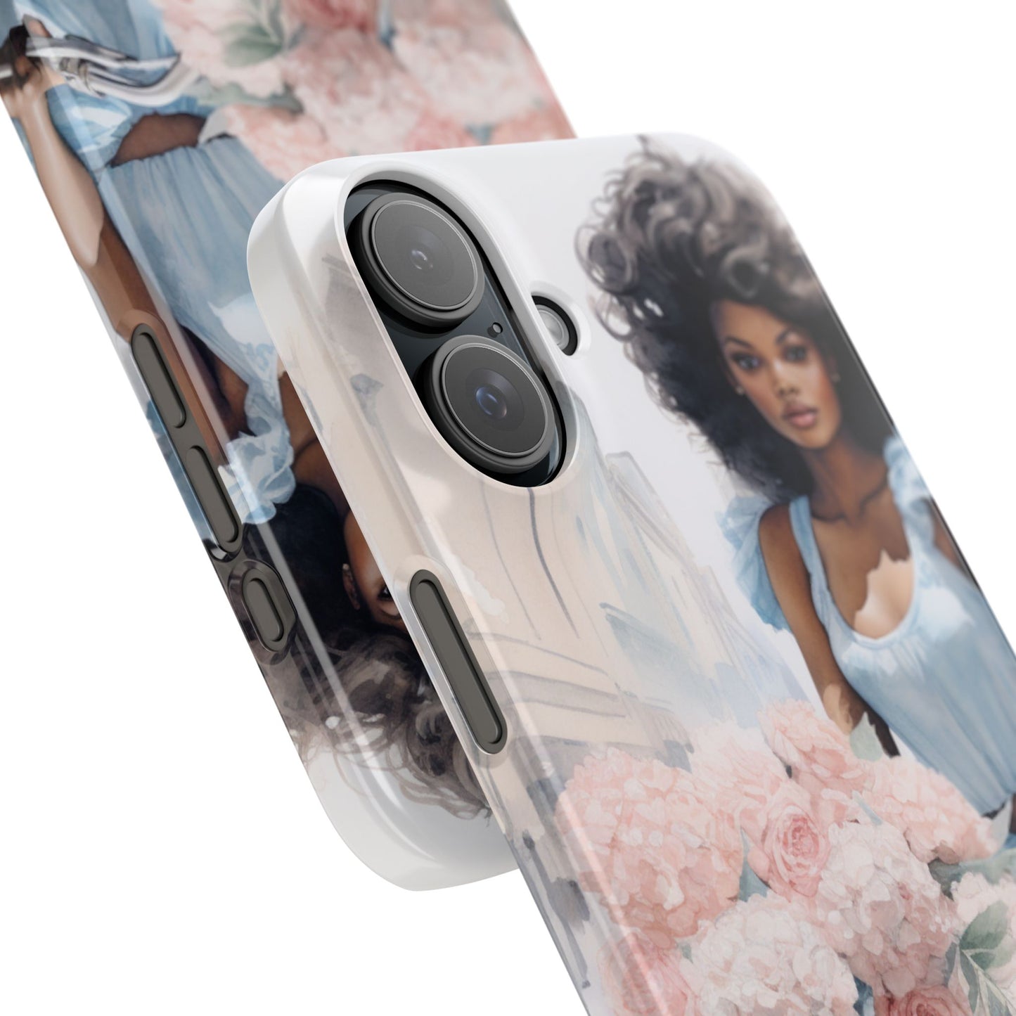 Phone Case, Fashionable African American Woman, Bike with Flowers European Street