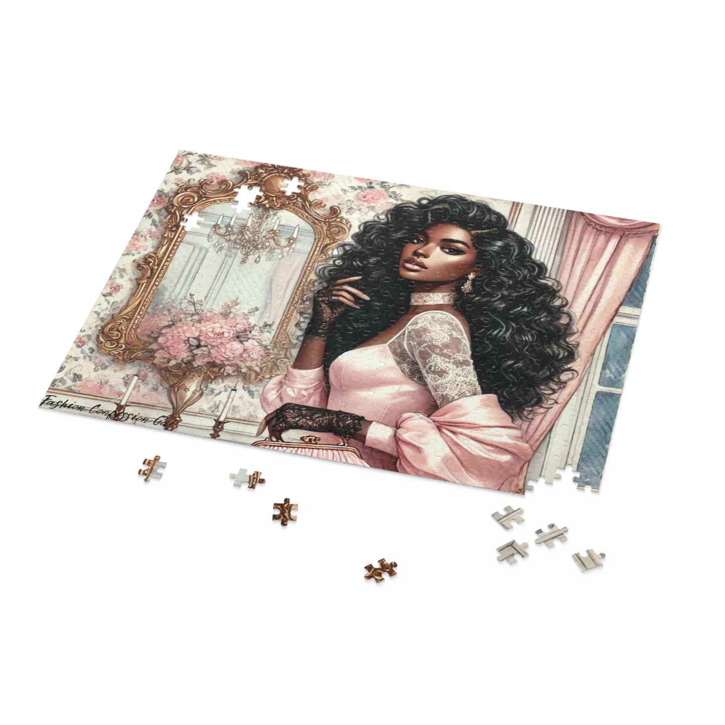 Puzzle - Fashionable African American Girl Tea Time Pastel Pink Dress