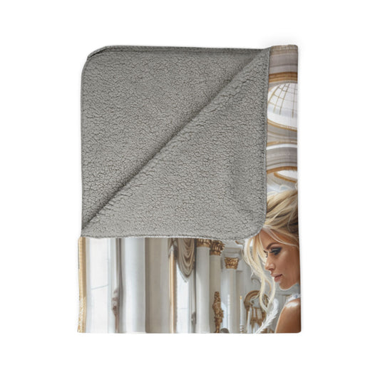 Sherpa Blanket - Fashion Girl Writing at Luxurious Desk in Powder Blue Dress