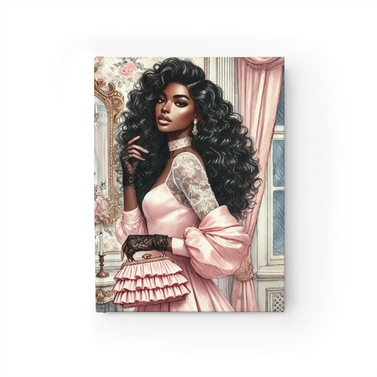 Sketchbook- Tea Time Fashionista in Pink Dress, Blank Pages, Hardcover