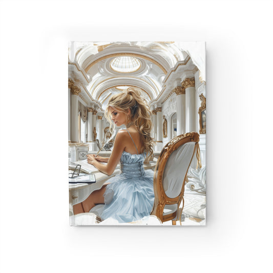 Sketchbook - Fashionable Blonde Sketching in Office, Hardcover, Blank Pages