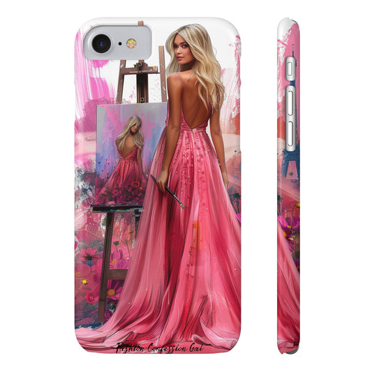 Slim Phone Case - Blonde Woman Painting Her Life on Canvas