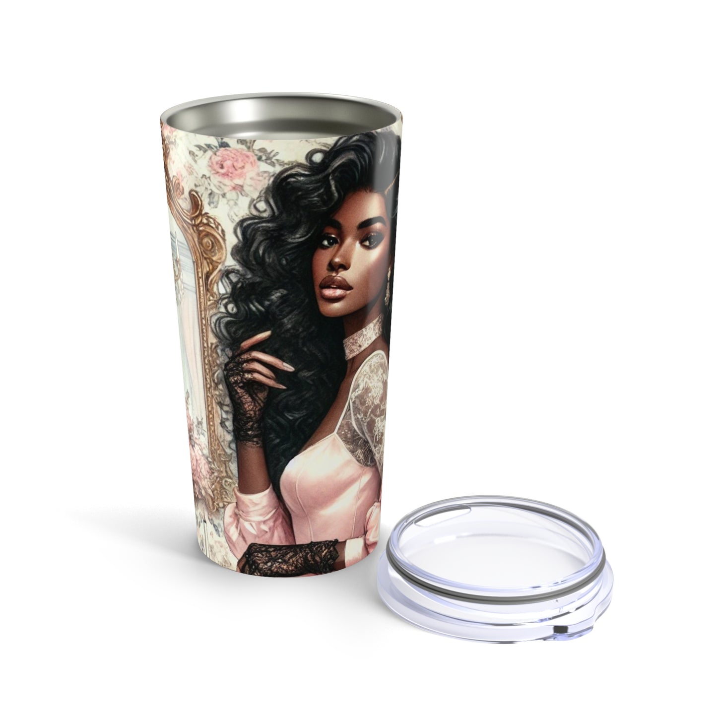 Tumbler, Fashionable Woman Tea Lover in English Style Powder Room