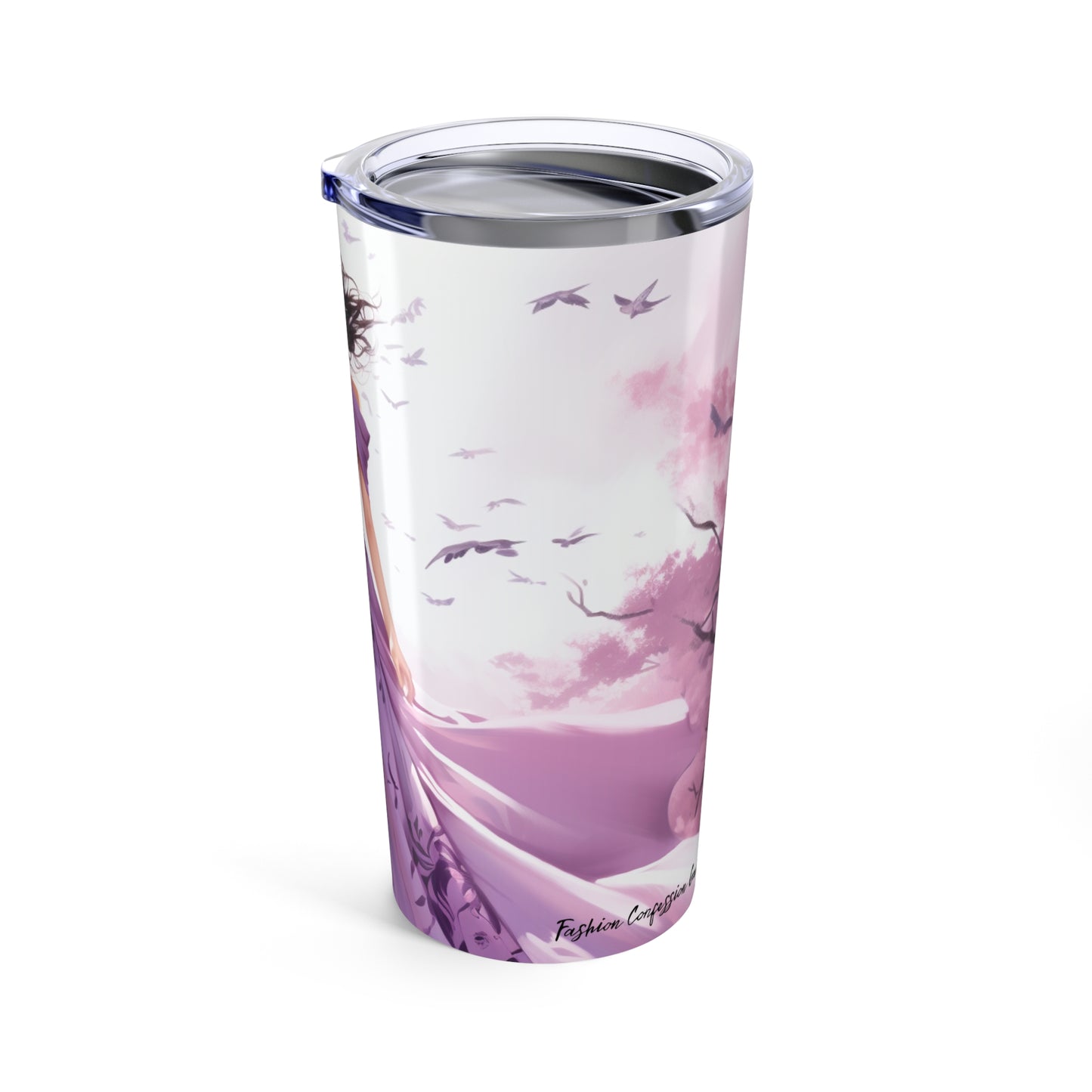 Tumbler,- Fashionable Woman in Pastel Purple Gown Among Cherry Blossoms