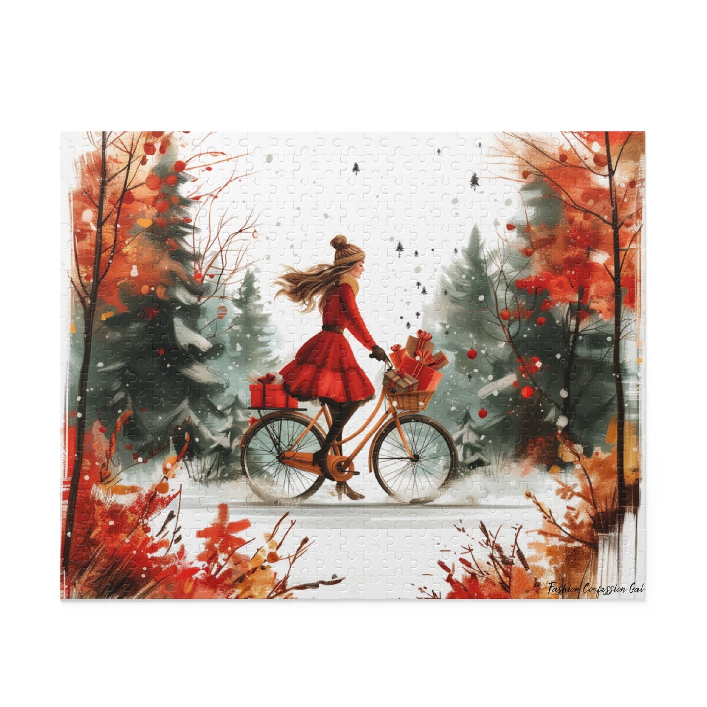 Puzzle - Winter Wonderland, Fashion Girl on Bike