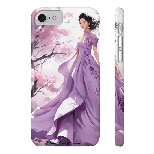 Phone Case - Elegant Asian Woman in Purple Gown Among Cherry Blossoms