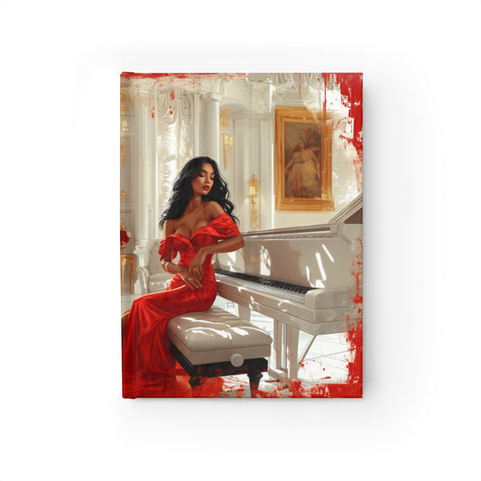 Sketchbook - Fashionable Woman at the Piano, Red Dress, Blank Pages, Hardcover