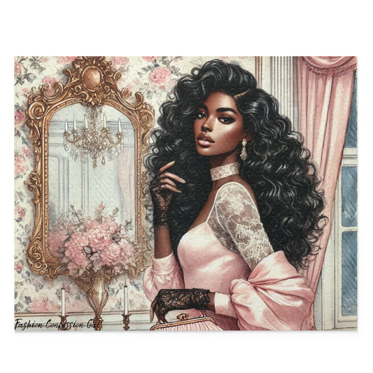 Puzzle - Fashionable African American Girl Tea Time Pastel Pink Dress