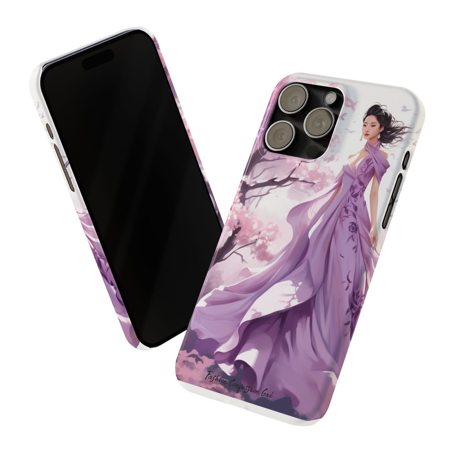 Phone Case - Elegant Asian Woman in Purple Gown Among Cherry Blossoms