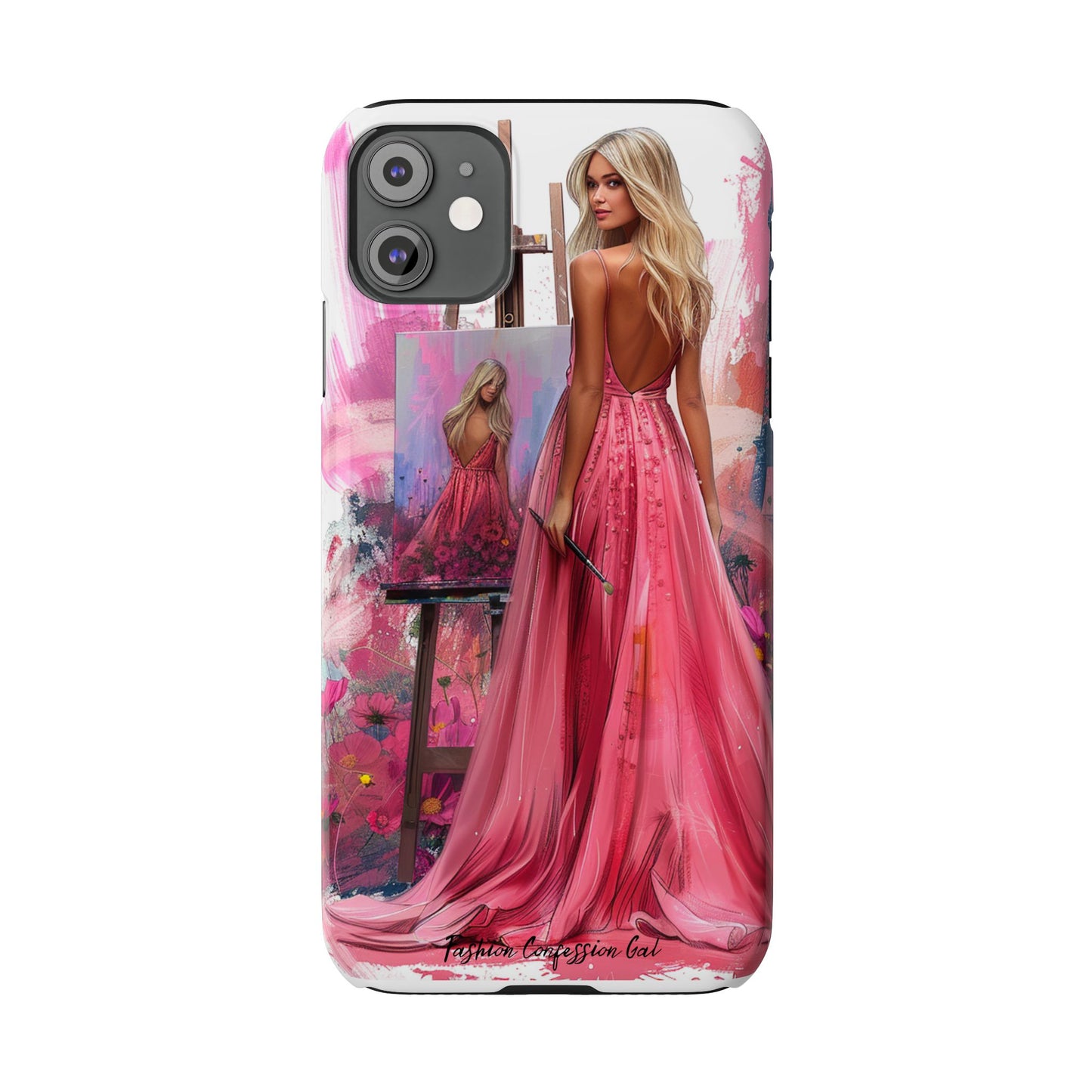 Slim Phone Case - Blonde Woman Painting Her Life on Canvas