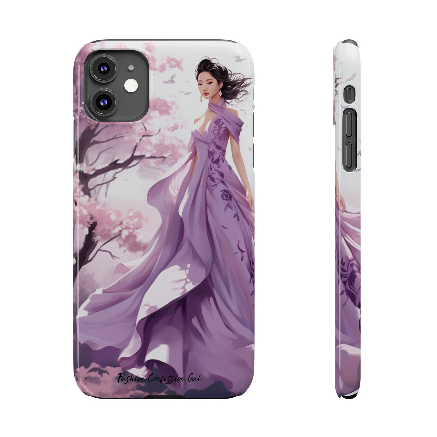 Phone Case - Elegant Asian Woman in Purple Gown Among Cherry Blossoms