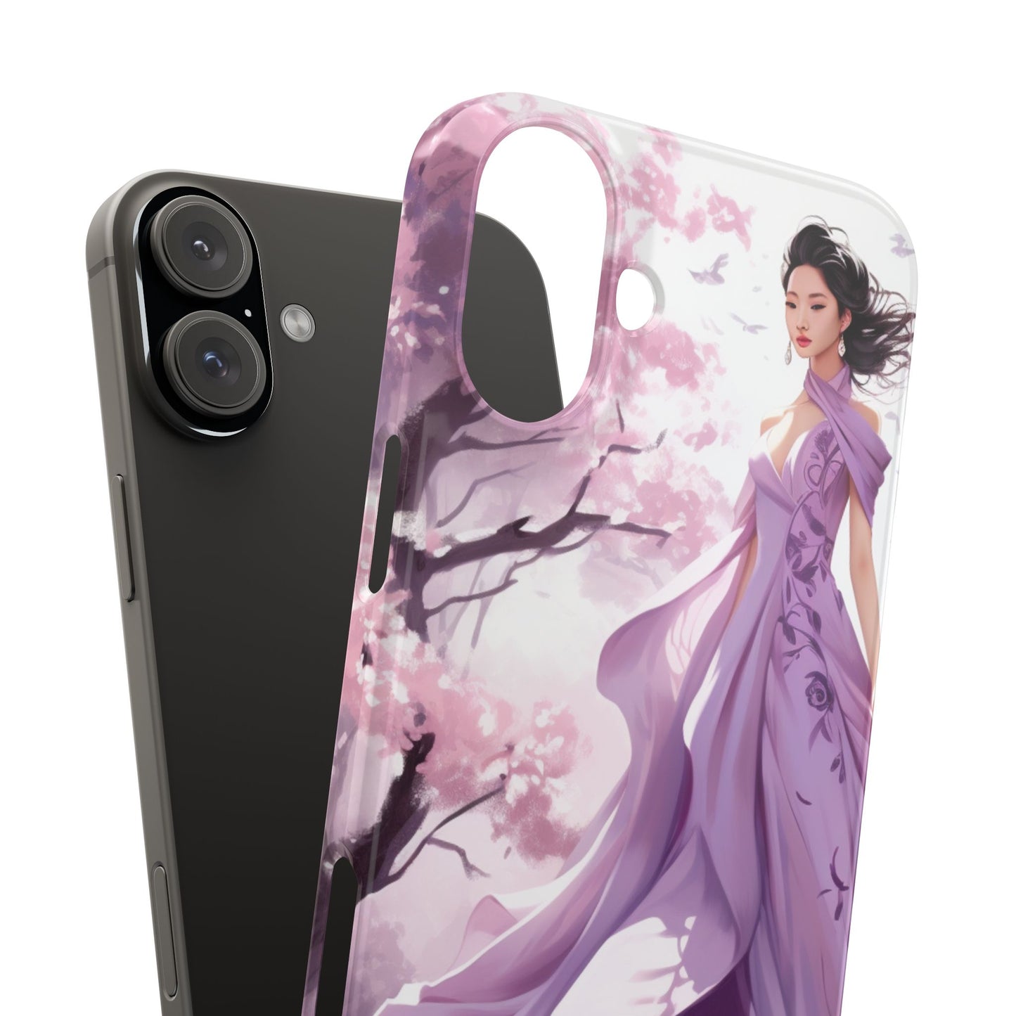 Phone Case - Elegant Asian Woman in Purple Gown Among Cherry Blossoms