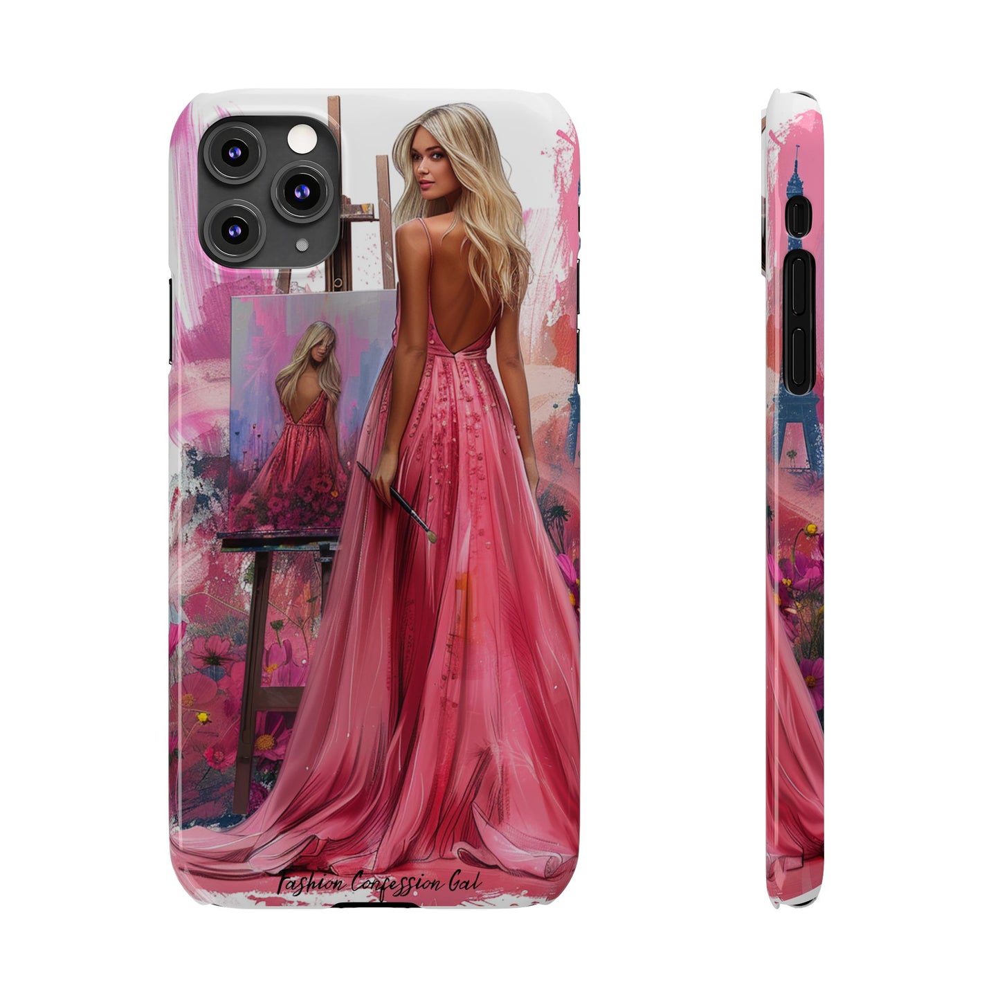 Slim Phone Case - Blonde Woman Painting Her Life on Canvas