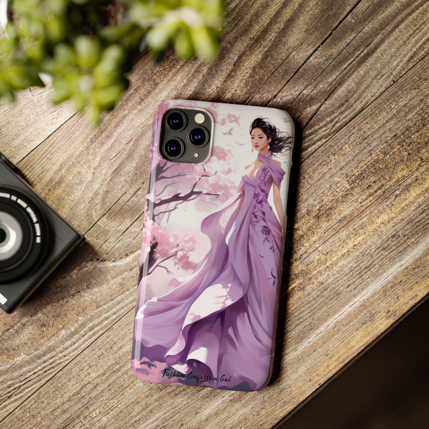 Phone Case - Elegant Asian Woman in Purple Gown Among Cherry Blossoms