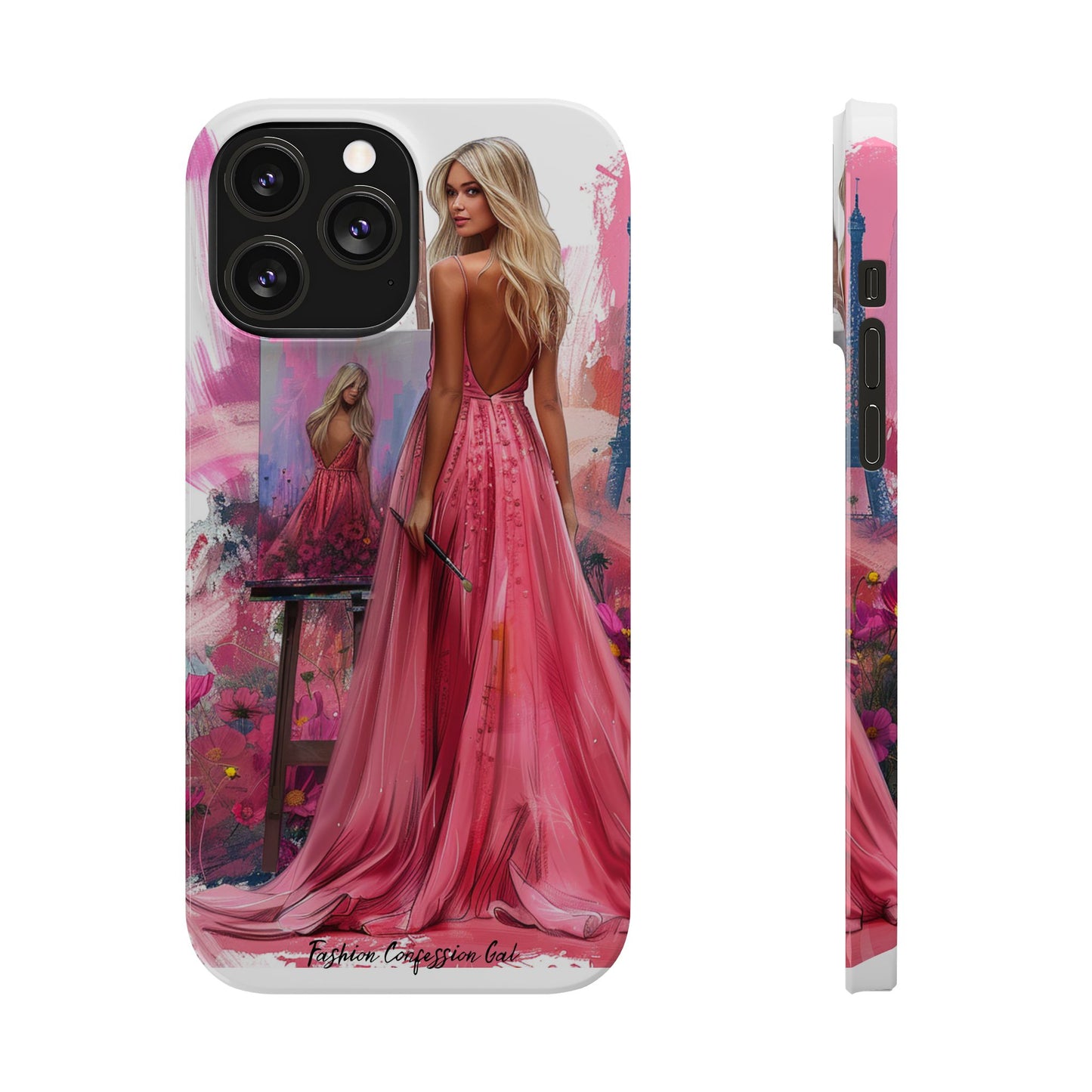 Slim Phone Case - Blonde Woman Painting Her Life on Canvas