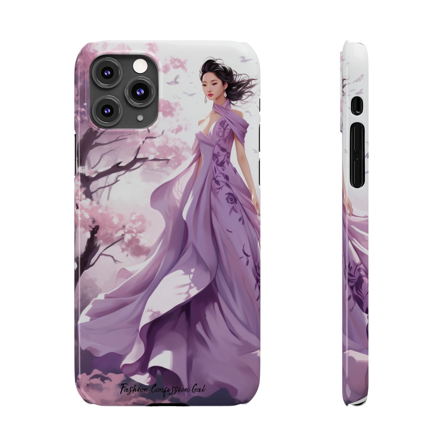 Phone Case - Elegant Asian Woman in Purple Gown Among Cherry Blossoms