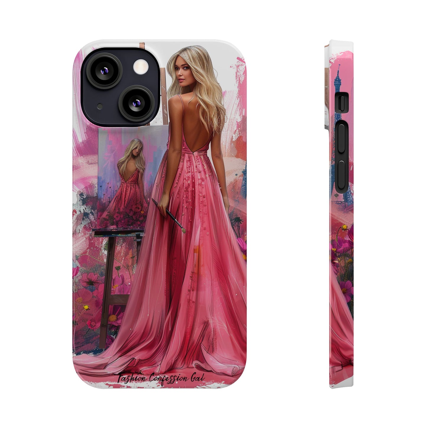 Slim Phone Case - Blonde Woman Painting Her Life on Canvas