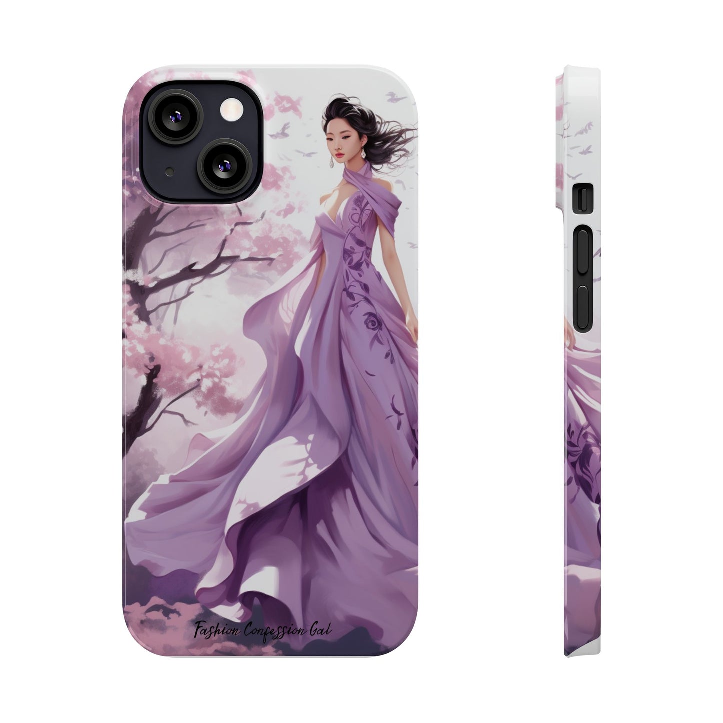 Phone Case - Elegant Asian Woman in Purple Gown Among Cherry Blossoms