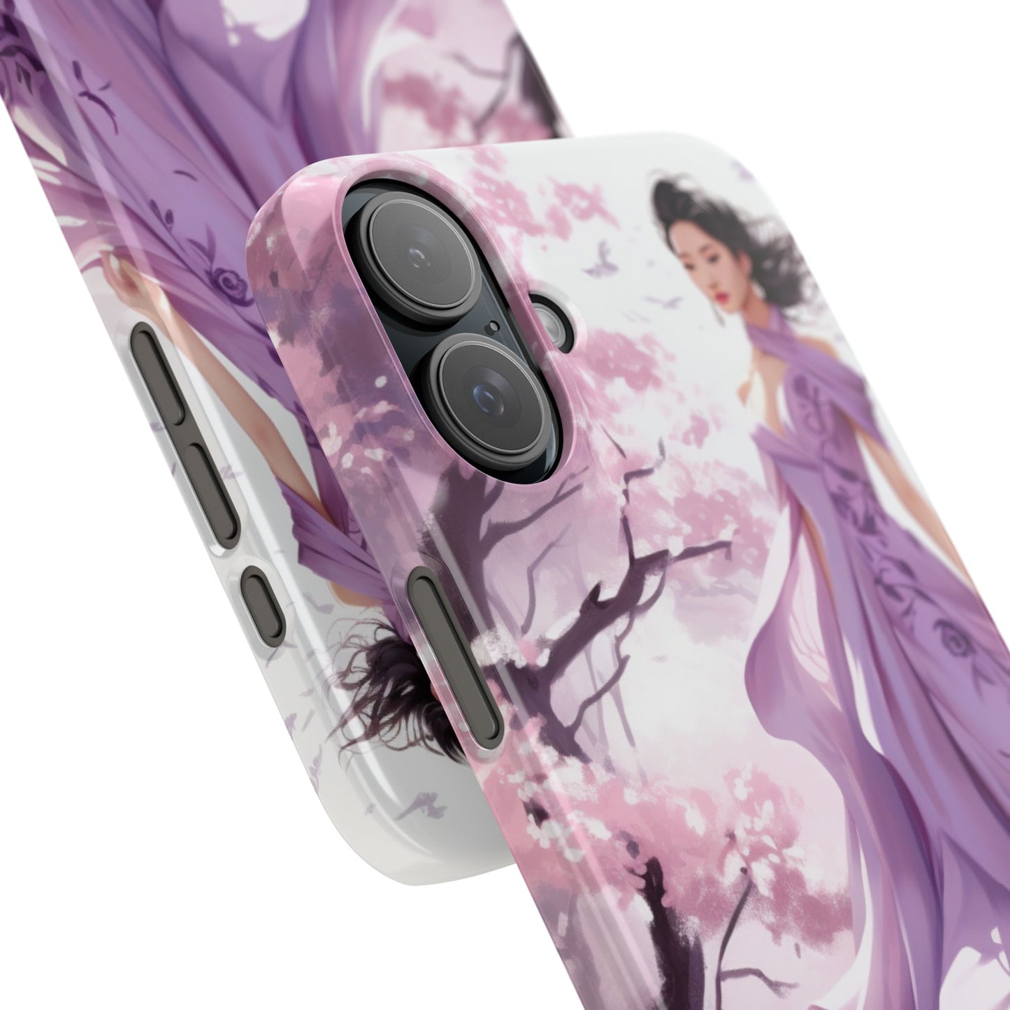 Phone Case - Elegant Asian Woman in Purple Gown Among Cherry Blossoms