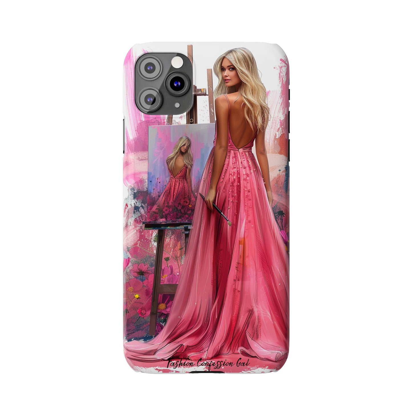 Slim Phone Case - Blonde Woman Painting Her Life on Canvas