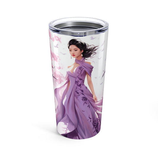 Tumbler,- Fashionable Woman in Pastel Purple Gown Among Cherry Blossoms
