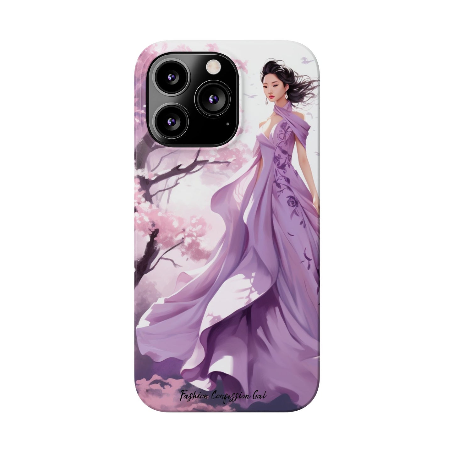 Phone Case - Elegant Asian Woman in Purple Gown Among Cherry Blossoms