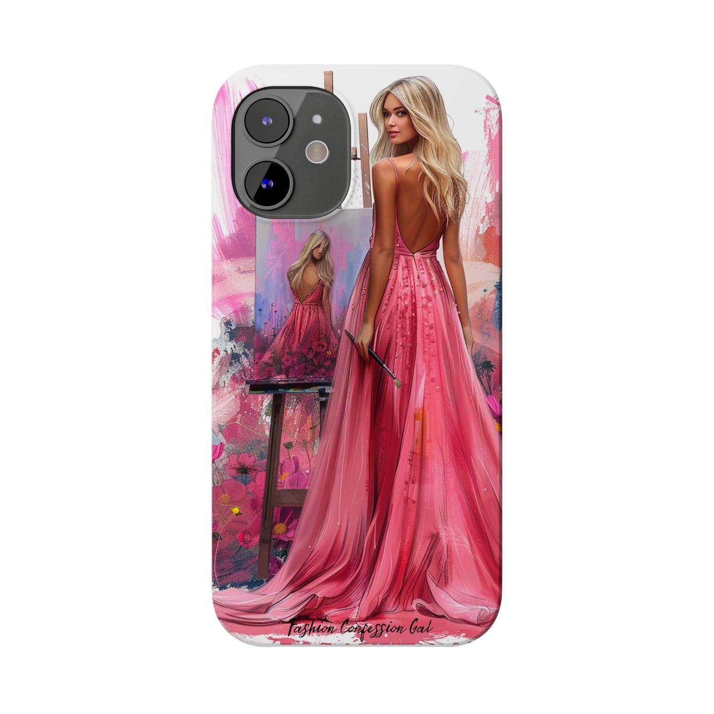 Slim Phone Case - Blonde Woman Painting Her Life on Canvas