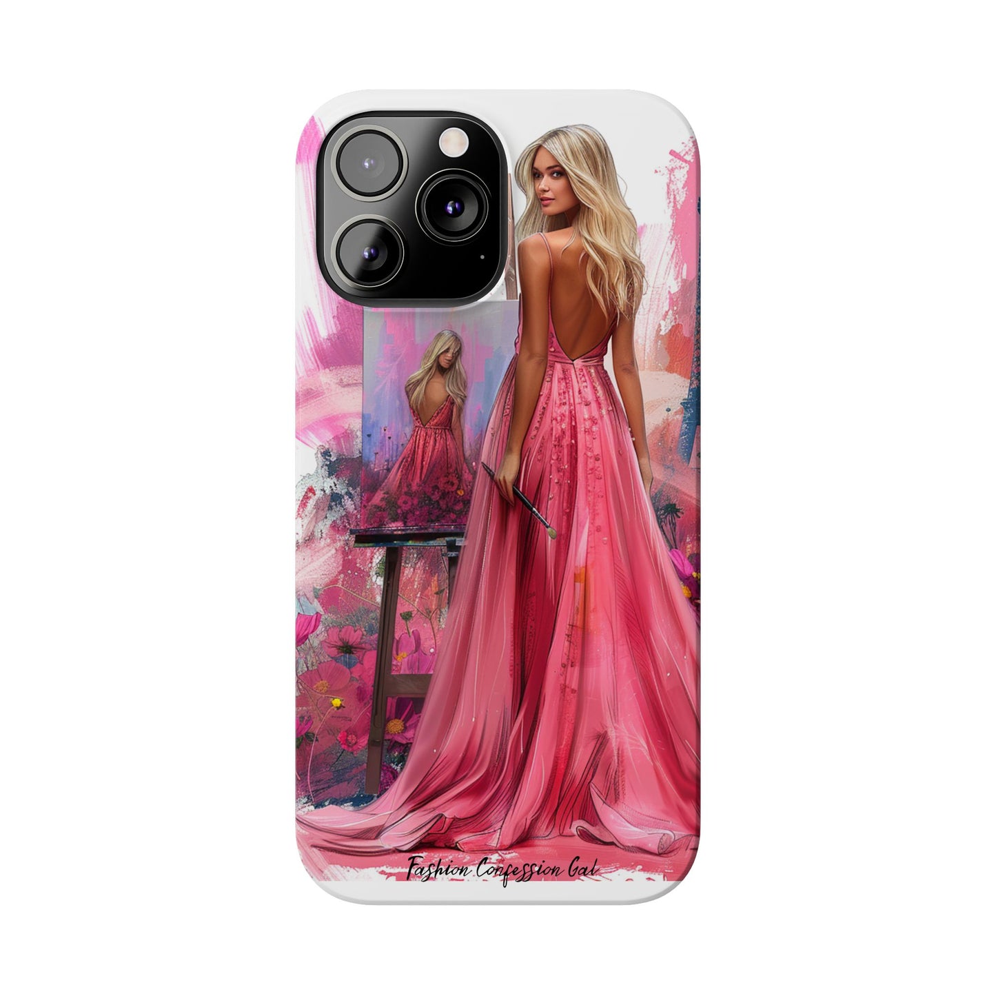 Slim Phone Case - Blonde Woman Painting Her Life on Canvas
