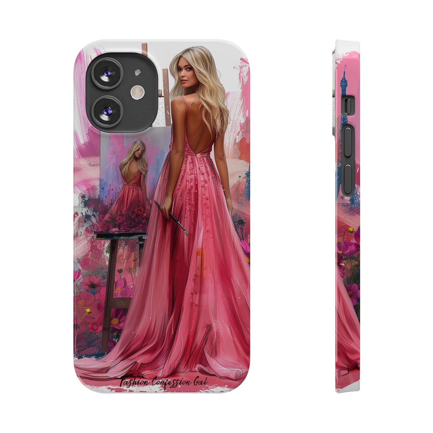 Slim Phone Case - Blonde Woman Painting Her Life on Canvas