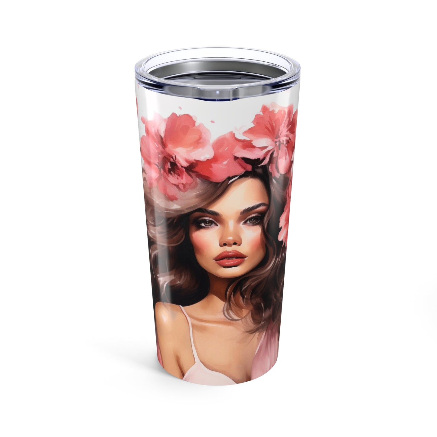 Tumbler- Fashionable Woman in Pastel Pink Dress surrounded by Flowers