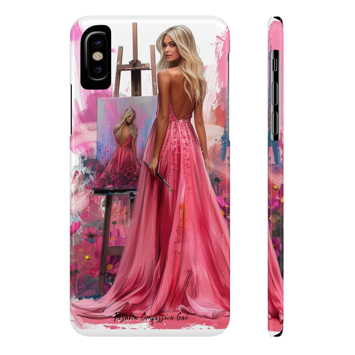Slim Phone Case - Blonde Woman Painting Her Life on Canvas