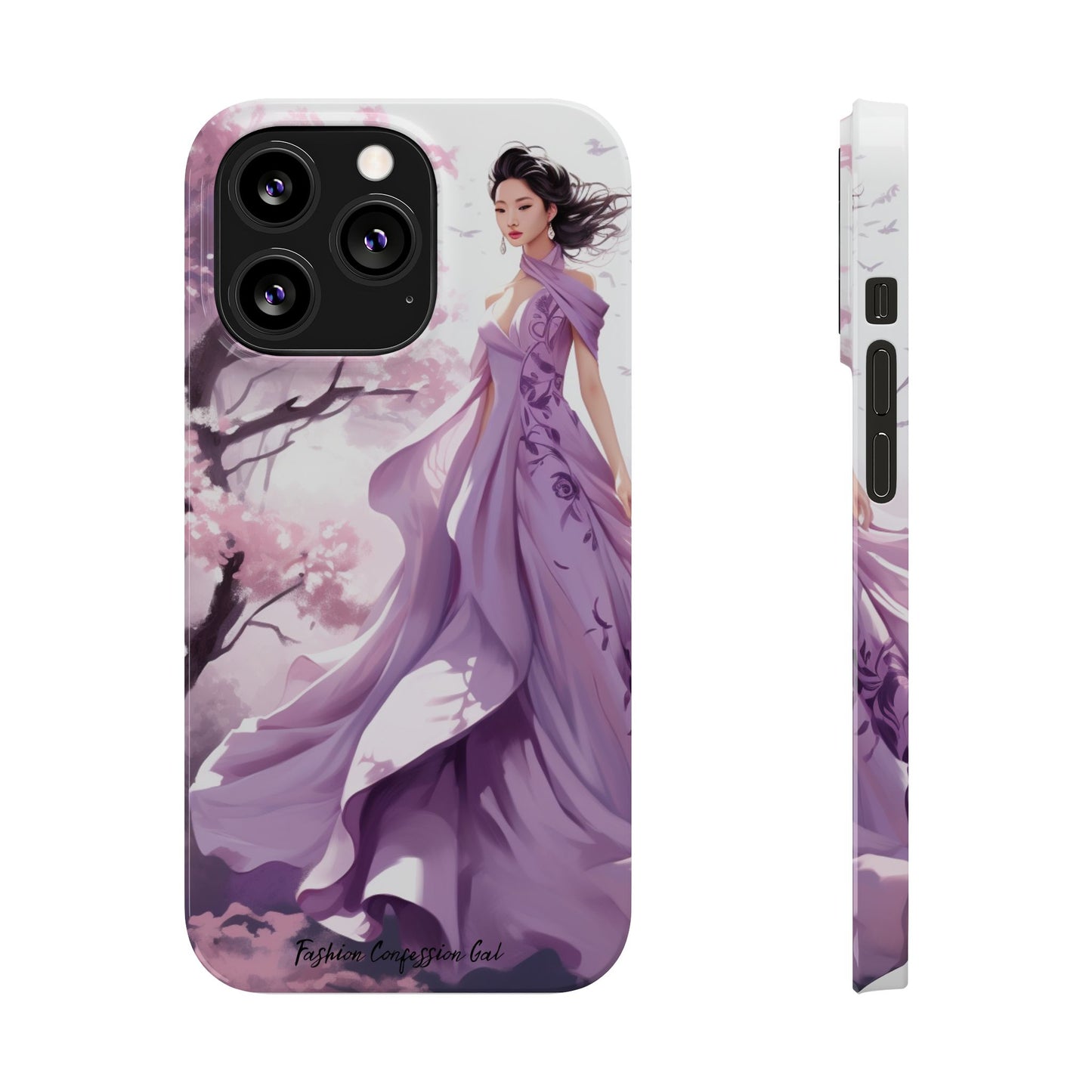 Phone Case - Elegant Asian Woman in Purple Gown Among Cherry Blossoms