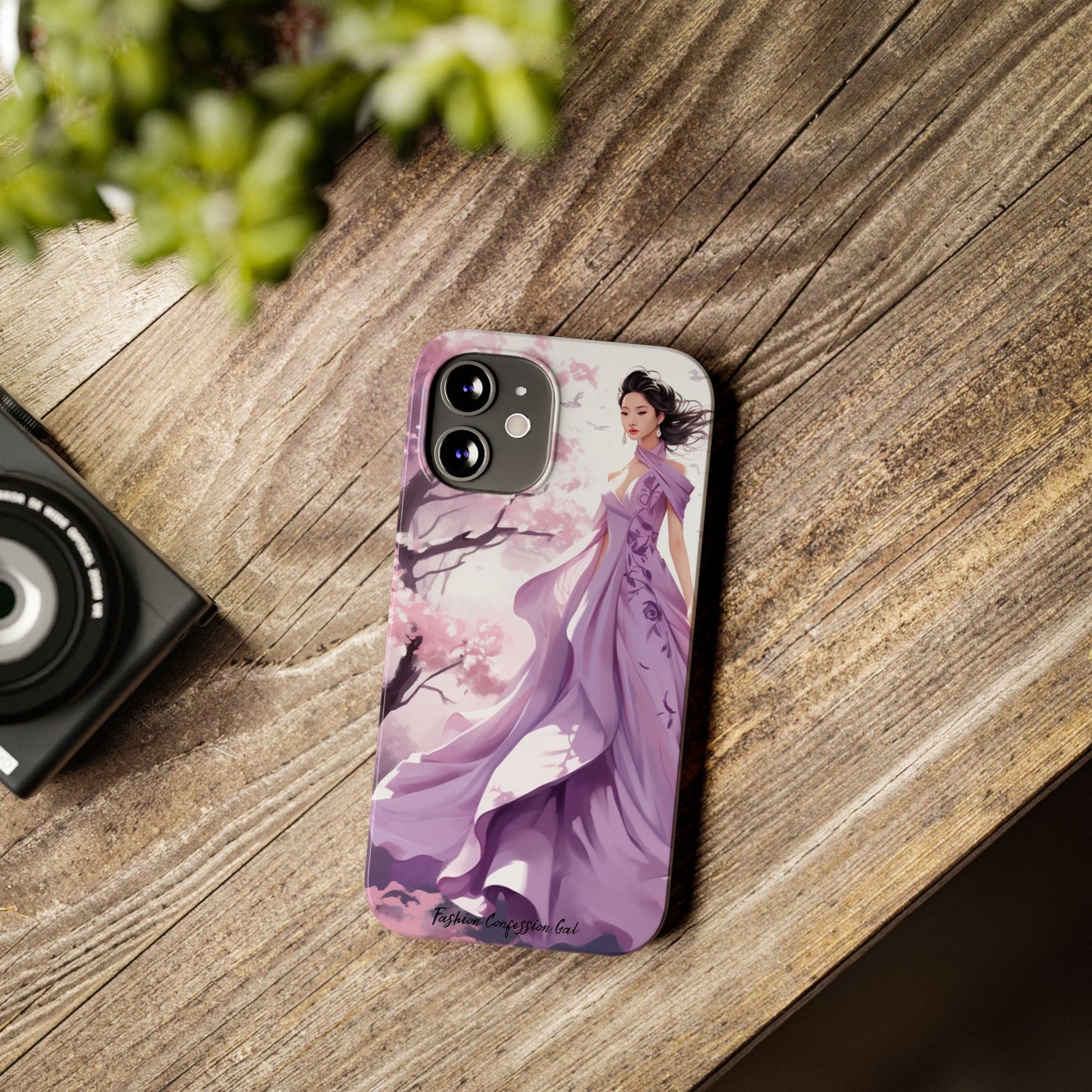 Phone Case - Elegant Asian Woman in Purple Gown Among Cherry Blossoms