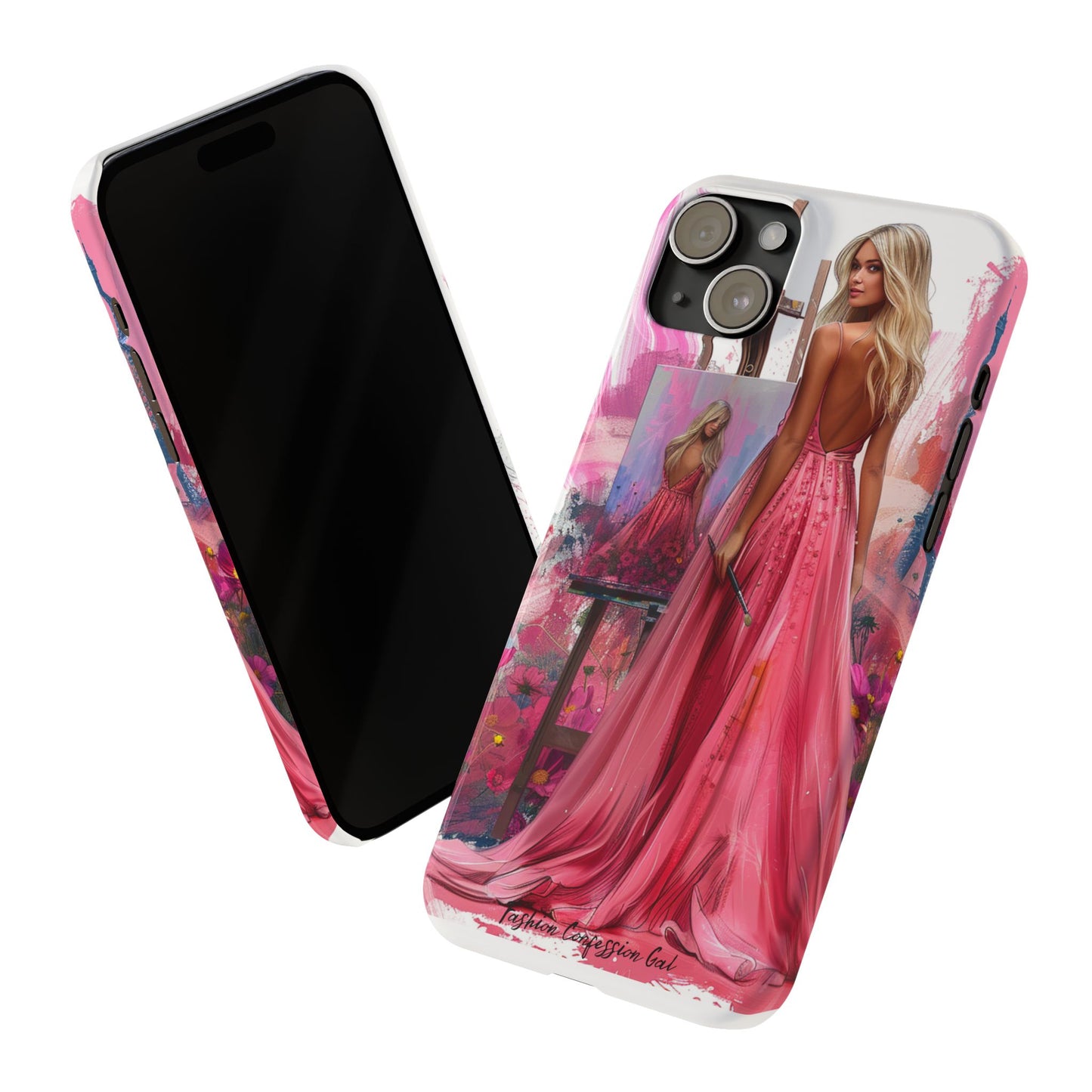 Slim Phone Case - Blonde Woman Painting Her Life on Canvas
