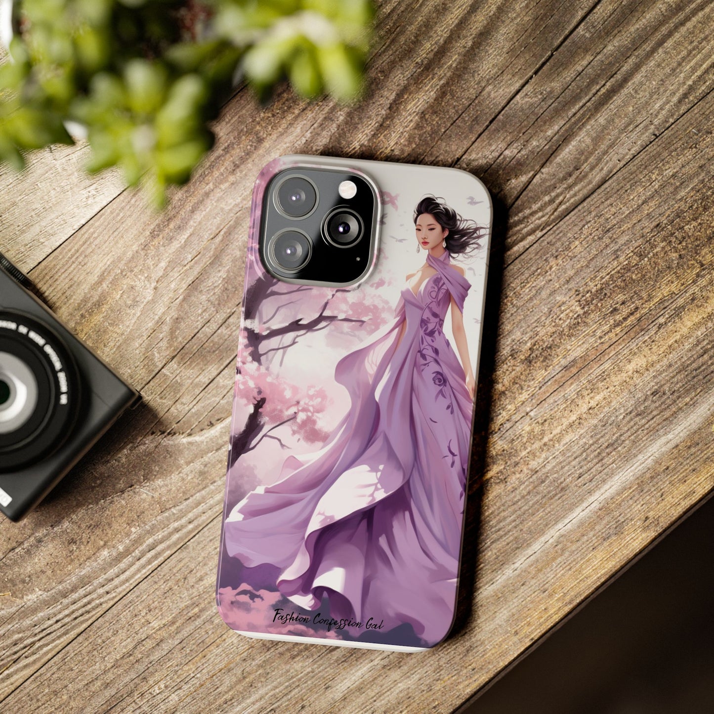 Phone Case - Elegant Asian Woman in Purple Gown Among Cherry Blossoms