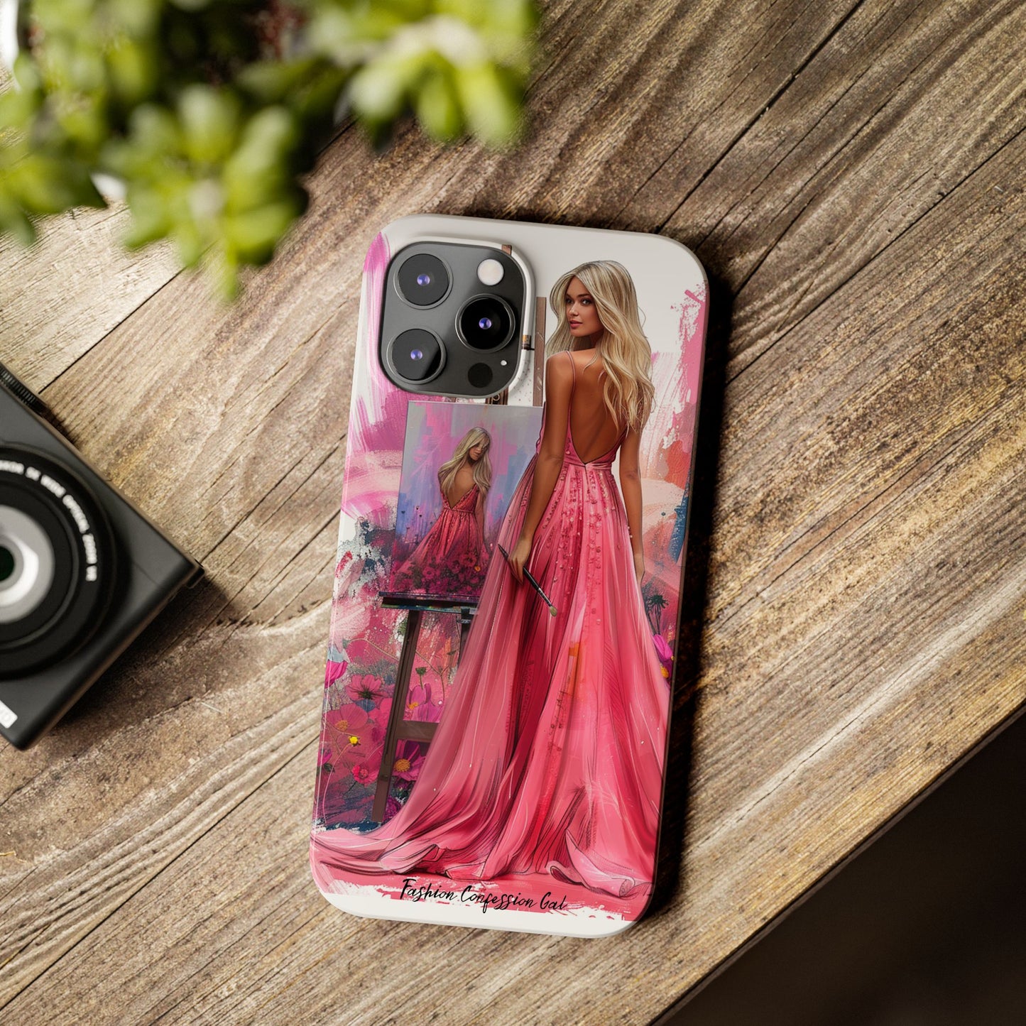 Slim Phone Case - Blonde Woman Painting Her Life on Canvas
