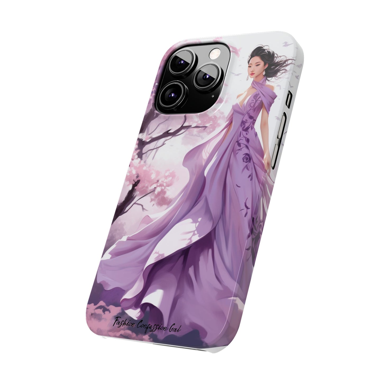 Phone Case - Elegant Asian Woman in Purple Gown Among Cherry Blossoms