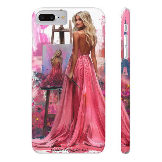 Slim Phone Case - Blonde Woman Painting Her Life on Canvas