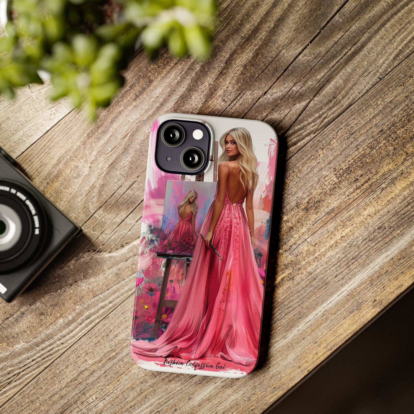 Slim Phone Case - Blonde Woman Painting Her Life on Canvas