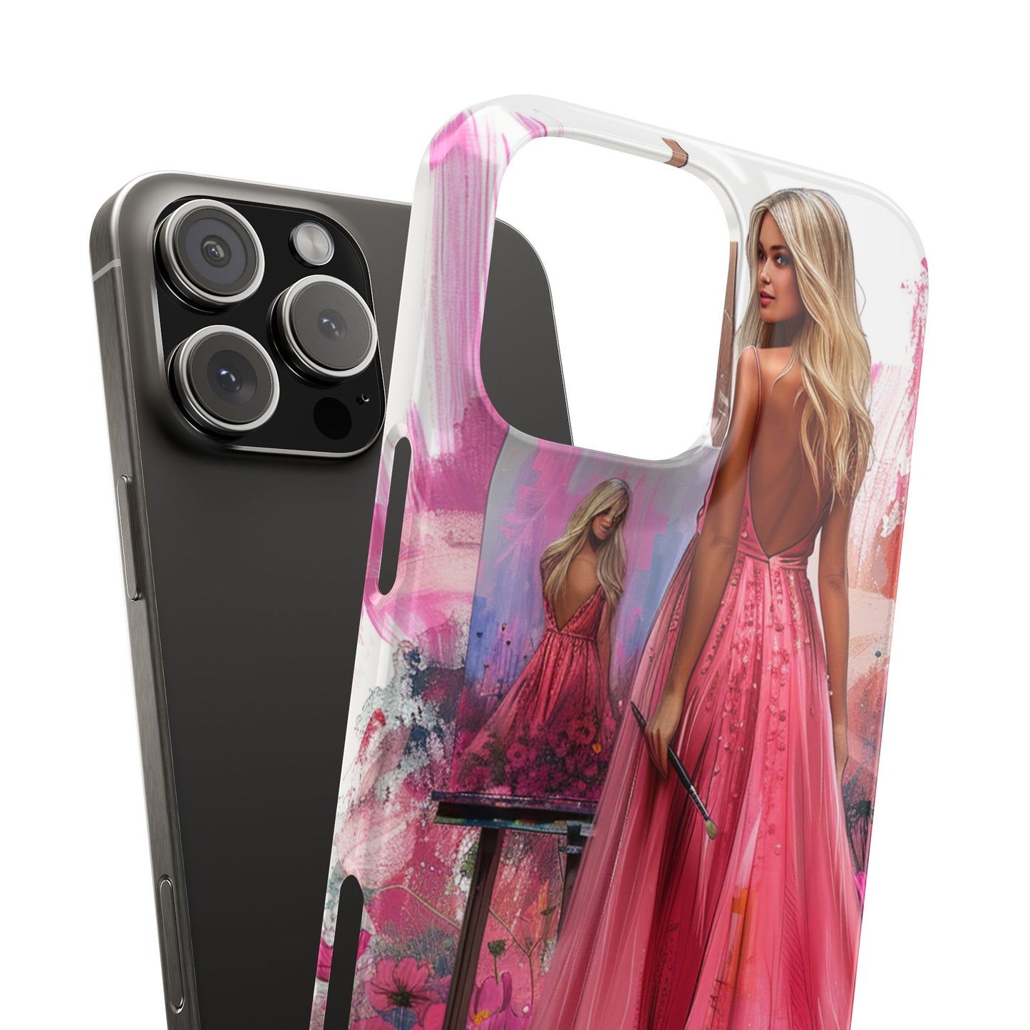 Slim Phone Case - Blonde Woman Painting Her Life on Canvas