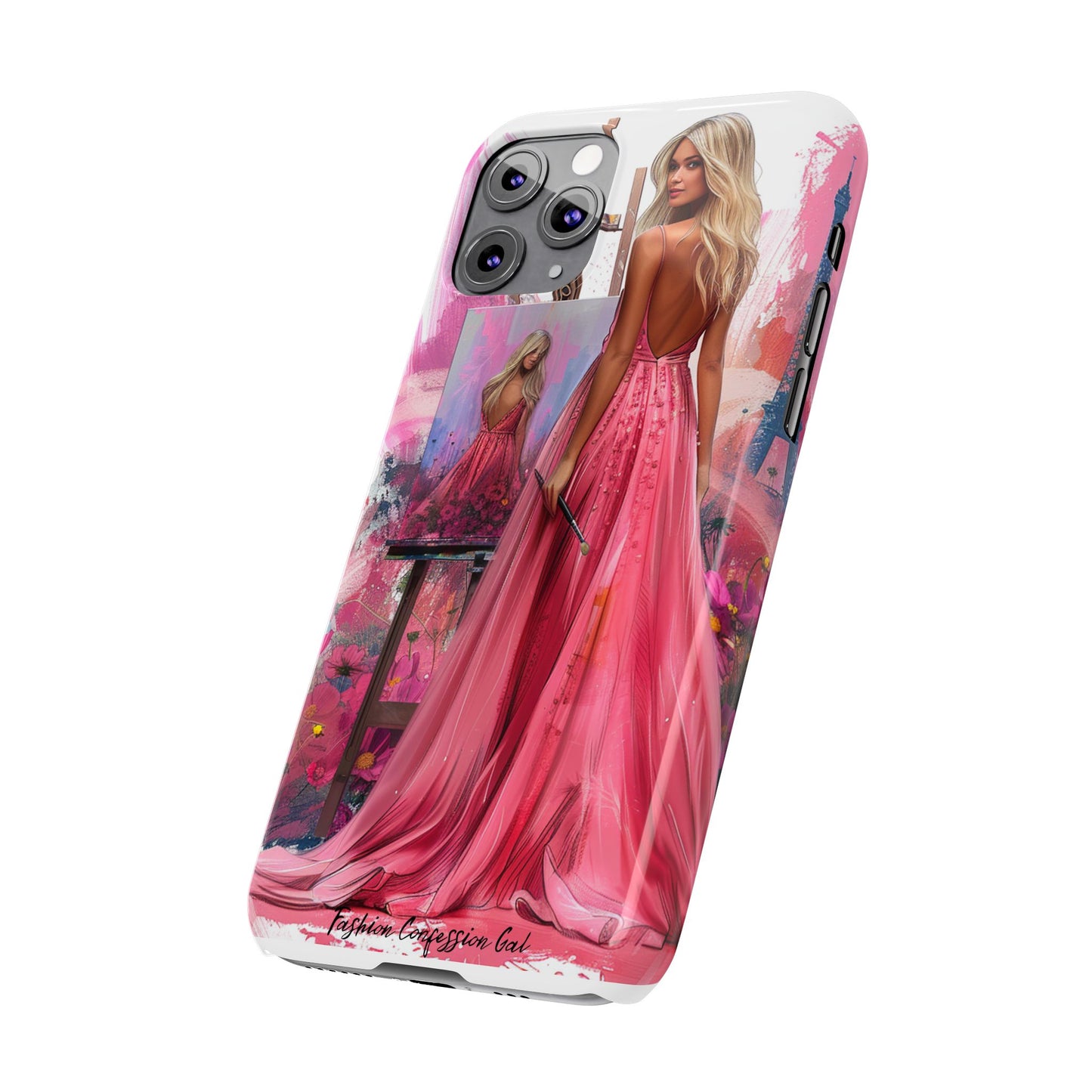 Slim Phone Case - Blonde Woman Painting Her Life on Canvas