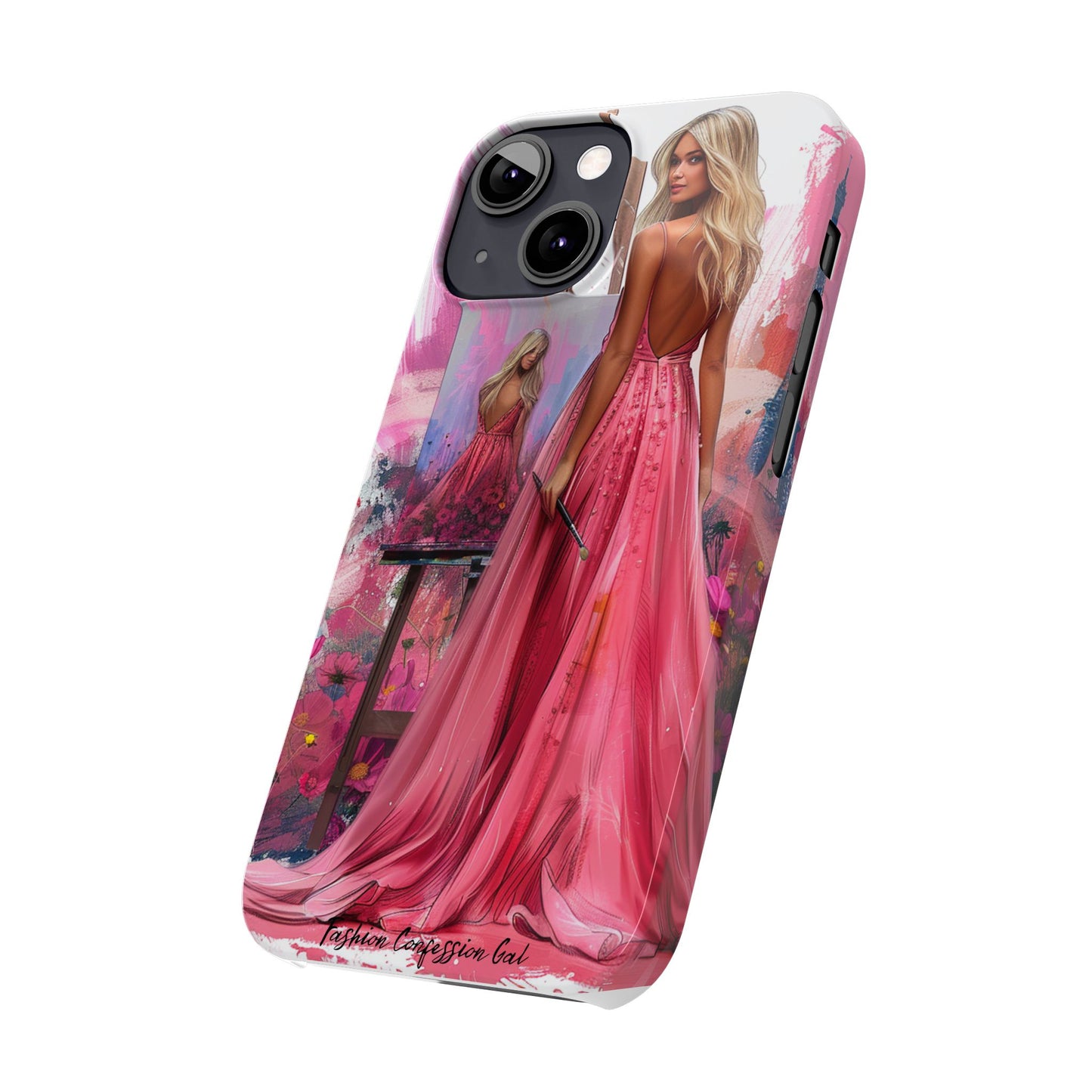 Slim Phone Case - Blonde Woman Painting Her Life on Canvas