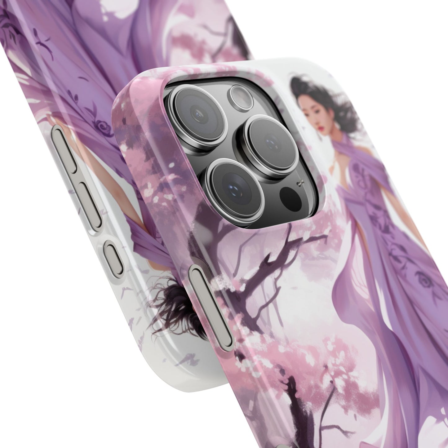 Phone Case - Elegant Asian Woman in Purple Gown Among Cherry Blossoms