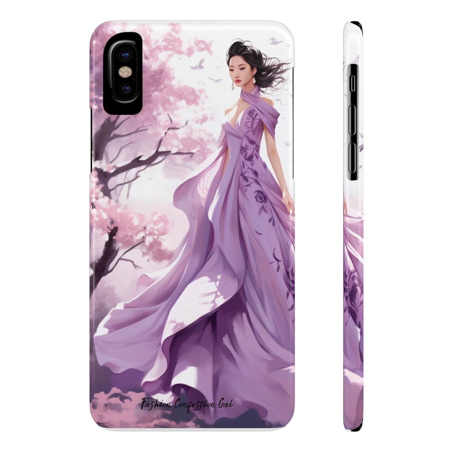 Phone Case - Elegant Asian Woman in Purple Gown Among Cherry Blossoms