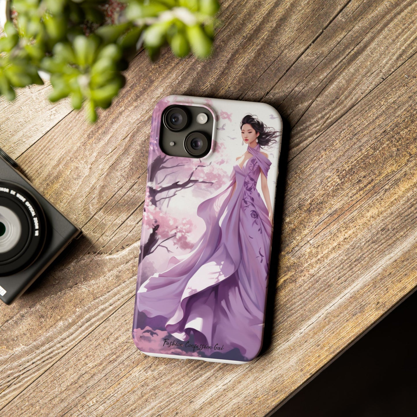 Phone Case - Elegant Asian Woman in Purple Gown Among Cherry Blossoms