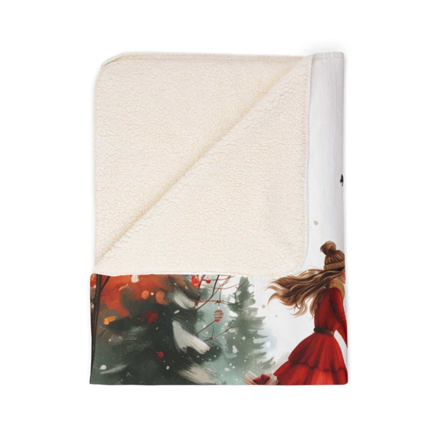 Sherpa Blanket - Winter Journey Home, Fashion Girl on Bike Design