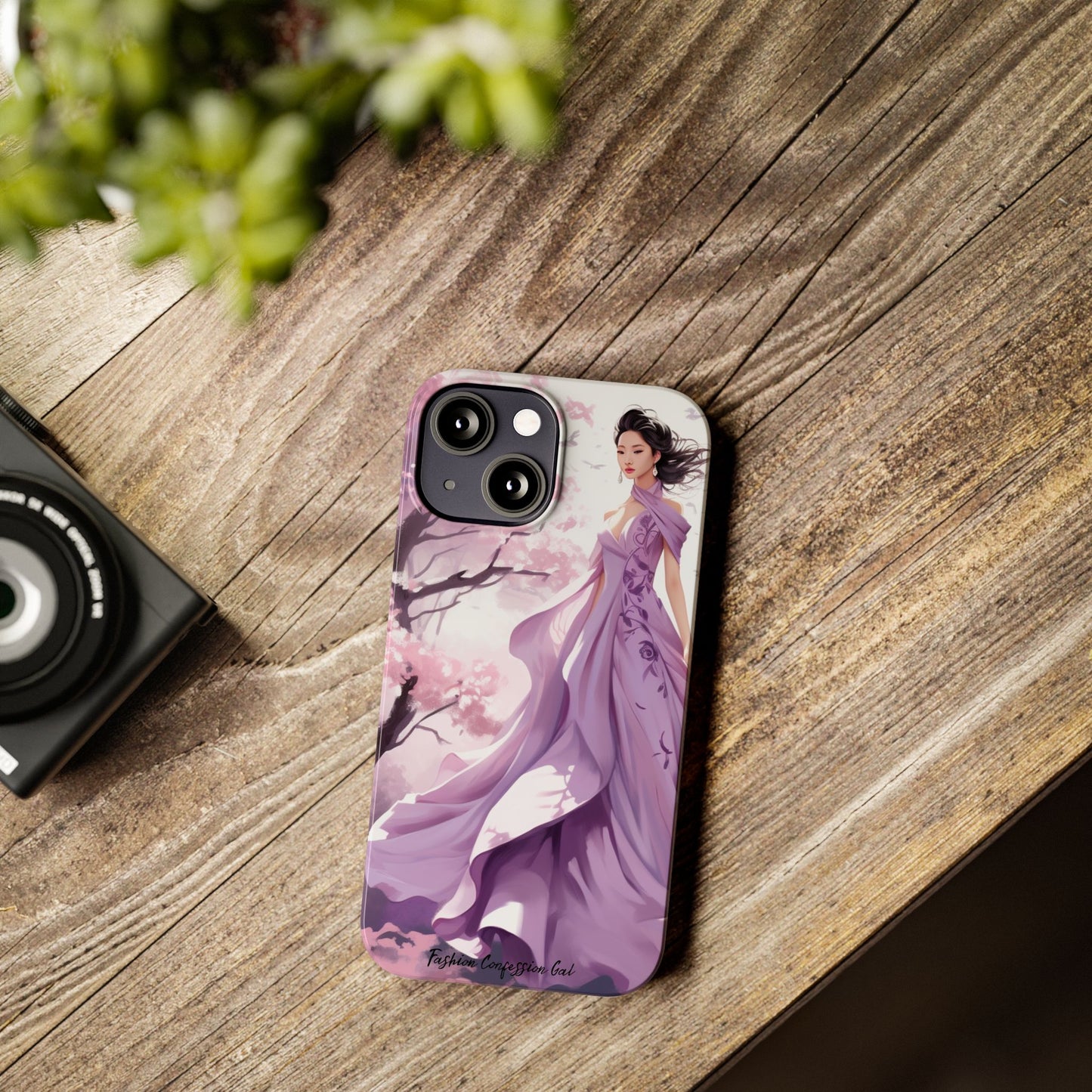 Phone Case - Elegant Asian Woman in Purple Gown Among Cherry Blossoms